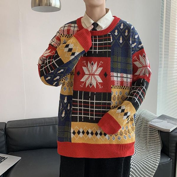 men's sweaters color matching geometric pattern jacquard pullover sweater japanese fashion loose casual high street couple knitwear, White;black
men's sweaters color matching geometric pattern jacquard pullover sweater japanese fashion loose casual high street couple knitwear, White;black
