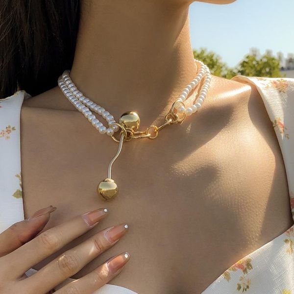 pendant necklaces beach imitation pearl vinatge double-layer round bead gold color metal ball necklace for women chic fashion jewelry, Silver
pendant necklaces beach imitation pearl vinatge double-layer round bead gold color metal ball necklace for women chic fashion jewelry, Silver
