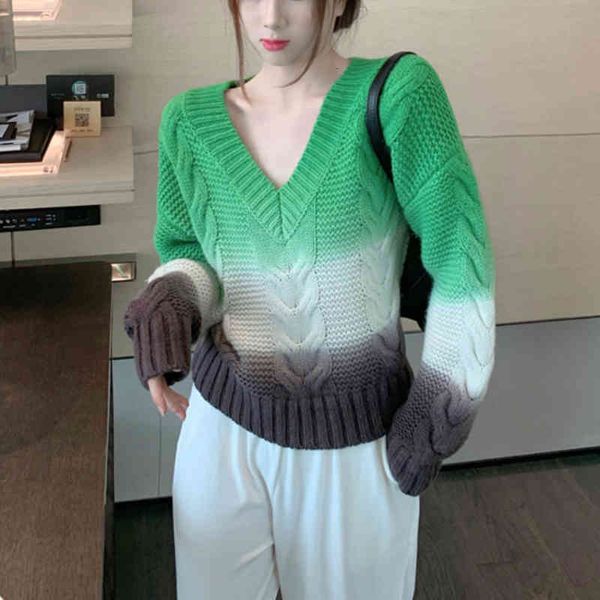women's knits & tees fashion winter v-neck twist gradient colorful sweater for women casual thick knit purple green za65, White
women's knits & tees fashion winter v-neck twist gradient colorful sweater for women casual thick knit purple green za65, White