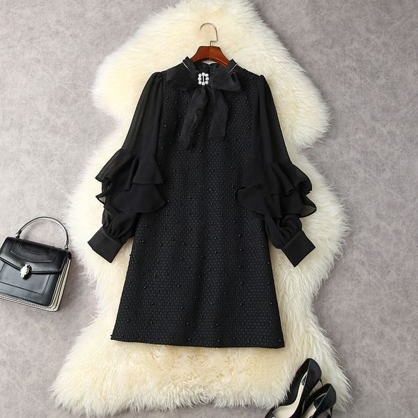 2021 autumn winter long sleeve round neck black solid color tweed panelled ribbon tie bow beaded short mini dress elegant casual dresses 21s, Black;gray
2021 autumn winter long sleeve round neck black solid color tweed panelled ribbon tie bow beaded short mini dress elegant casual dresses 21s, Black;gray