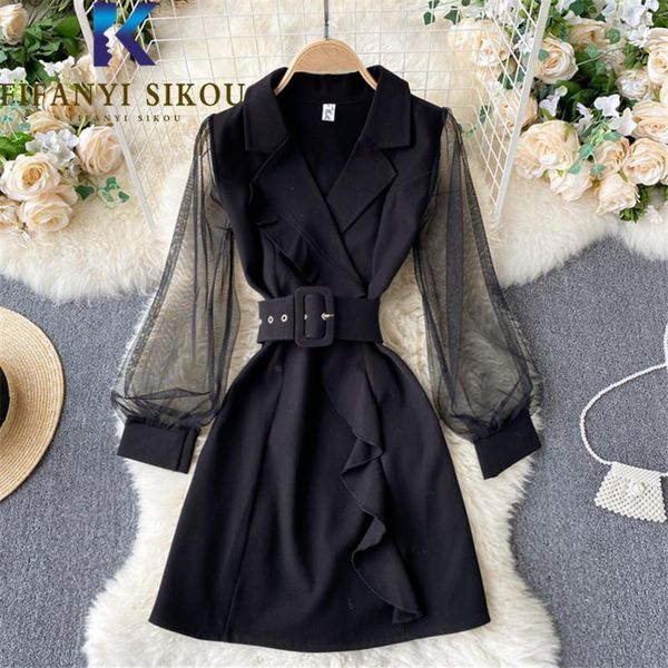 casual dresses black blazer women mesh spliced fashion puff sleeve belt high waist short dress spring loose elegant party female, Black;gray
casual dresses black blazer women mesh spliced fashion puff sleeve belt high waist short dress spring loose elegant party female, Black;gray