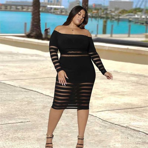 plus size dresses long sleeve women transparent mesh slash neck off shoulder black bodycon wholesale drop 211102
plus size dresses long sleeve women transparent mesh slash neck off shoulder black bodycon wholesale drop 211102