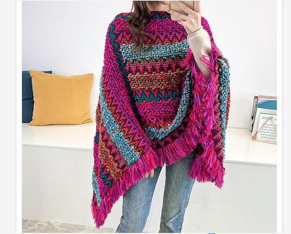 women's sweaters autumn winter fashion colorful gradient color nation ethnic style knitted poncho sweater mantle clock, White;black
women's sweaters autumn winter fashion colorful gradient color nation ethnic style knitted poncho sweater mantle clock, White;black