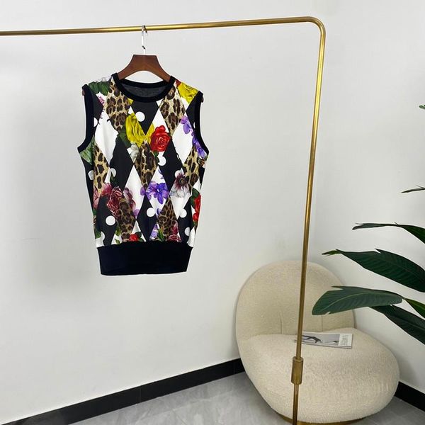 women's sweaters 2021 summer autumn geometry leopard flowrs print twill silk knitting patchwork on the back sleeveless vest, White;black
women's sweaters 2021 summer autumn geometry leopard flowrs print twill silk knitting patchwork on the back sleeveless vest, White;black