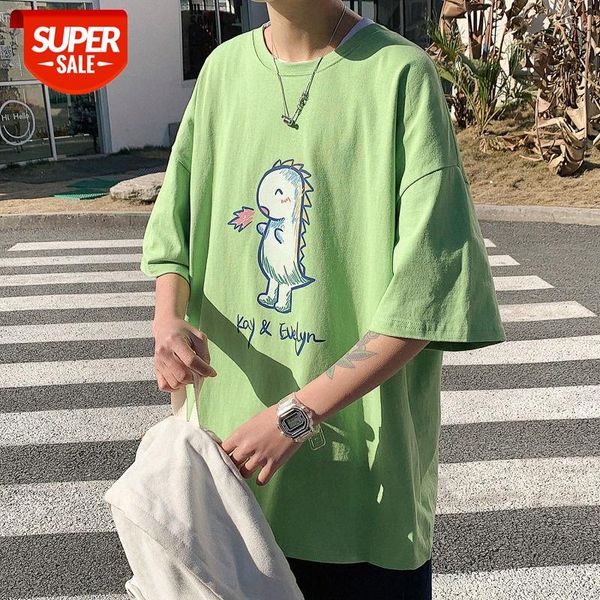 short-sleeved men's tide brand trend summer loose casual five-point sleeve cartoon t-shirt half-sleeved couple shirt light green #jt1f, White;black
short-sleeved men's tide brand trend summer loose casual five-point sleeve cartoon t-shirt half-sleeved couple shirt light green #jt1f, White;black