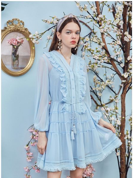 a line blue french casual loose chiffon belt tassel lace hollow pleated women's summer long sleeve bing, Black;gray
a line blue french casual loose chiffon belt tassel lace hollow pleated women's summer long sleeve bing, Black;gray