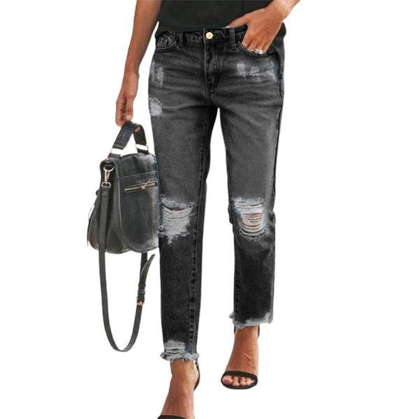 women's jeans women lady ripped denim skinny jegging frayed slim fit straight pencil trousers, Blue 
women's jeans women lady ripped denim skinny jegging frayed slim fit straight pencil trousers, Blue