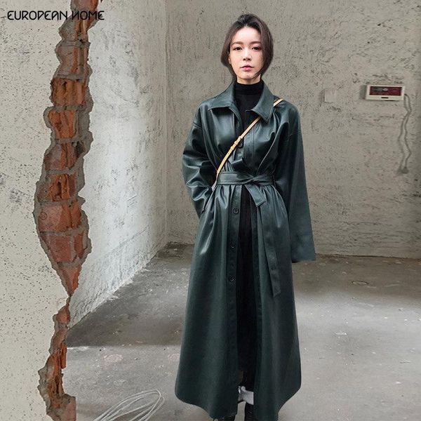 women's leather & faux spring autumn coat women fashion plus size loose belt pu windbreaker solid thin turn-down collar long t239, Black
women's leather & faux spring autumn coat women fashion plus size loose belt pu windbreaker solid thin turn-down collar long t239, Black