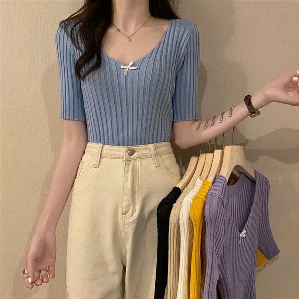 women's t-shirt woman tshirts v-neck knitted short-sleeved summer 2021 clothes crop mujer camisetas, White
women's t-shirt woman tshirts v-neck knitted short-sleeved summer 2021 clothes crop mujer camisetas, White