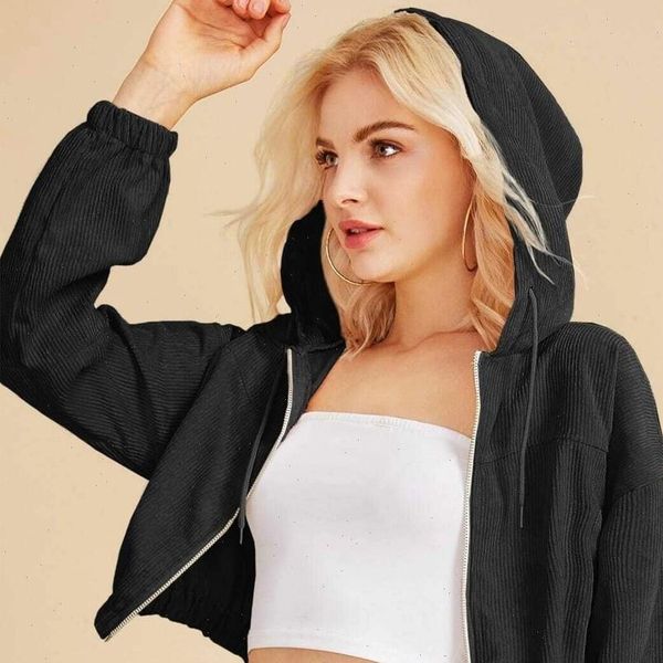 women streetwear zip up cropped solid corduroy pocket hooded jackets teen girls korean long sleeve tracksuit moletom, Black
women streetwear zip up cropped solid corduroy pocket hooded jackets teen girls korean long sleeve tracksuit moletom, Black