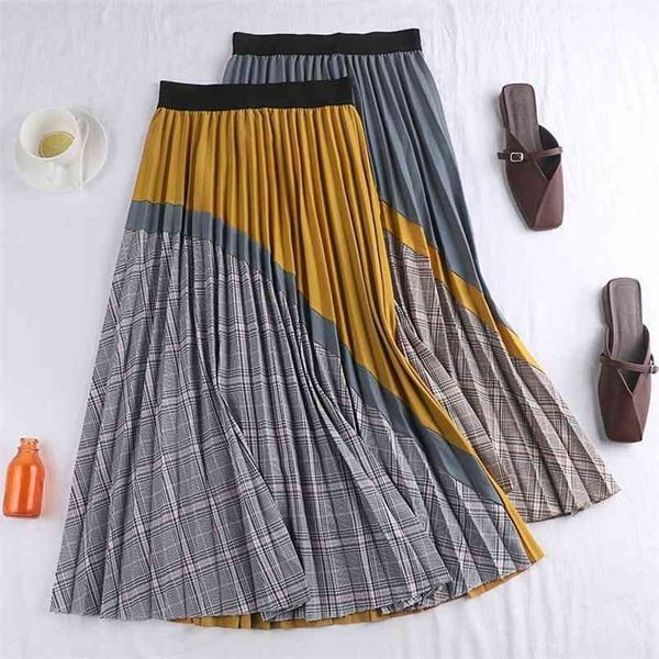 autumn korean women plaid retro high waist thin a-line pleated skirt casual fashion stitching long 210527, Black
autumn korean women plaid retro high waist thin a-line pleated skirt casual fashion stitching long 210527, Black