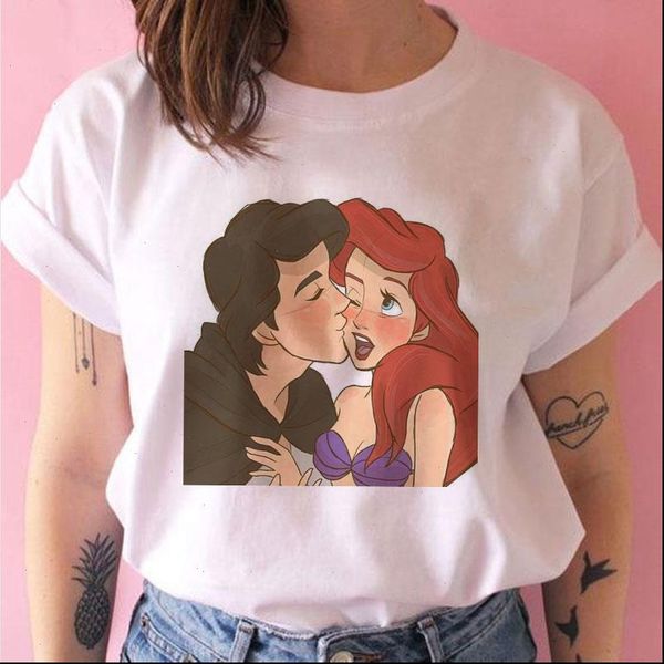prince and mermaid princess women romantic love cute print cartoon harajuku vogue summer street casual, White
prince and mermaid princess women romantic love cute print cartoon harajuku vogue summer street casual, White