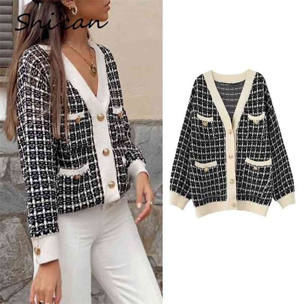 snican black plaid sweater za women loose casual pockets cardigan winter spring outwear female femme chandails 210922, White;black
snican black plaid sweater za women loose casual pockets cardigan winter spring outwear female femme chandails 210922, White;black