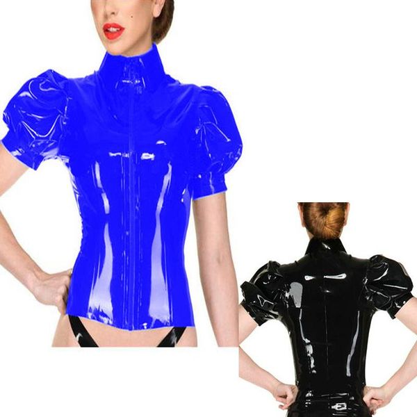 women's t-shirt women zipper faux leather pvc rubber clubwear slim solid color princess sleeves female shirts, White
women's t-shirt women zipper faux leather pvc rubber clubwear slim solid color princess sleeves female shirts, White
