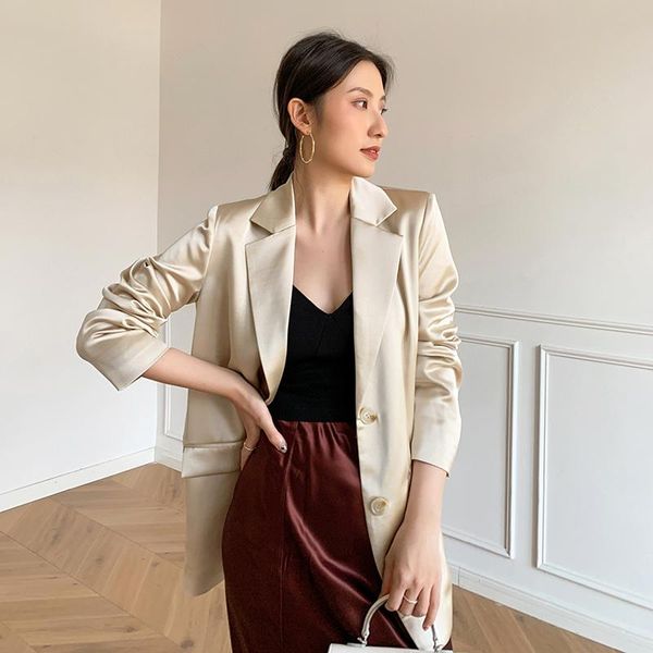 women's suits & blazers women blazer suit jackets slim satin matte for the lady 2021 summer feminino long sleeve thin jacket mujer, White;black
women's suits & blazers women blazer suit jackets slim satin matte for the lady 2021 summer feminino long sleeve thin jacket mujer, White;black