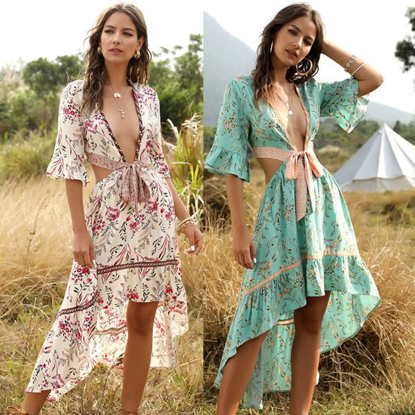 casual dresses bohemian deep v-neck lace up open back print irregular swing drs, Black;gray
casual dresses bohemian deep v-neck lace up open back print irregular swing drs, Black;gray