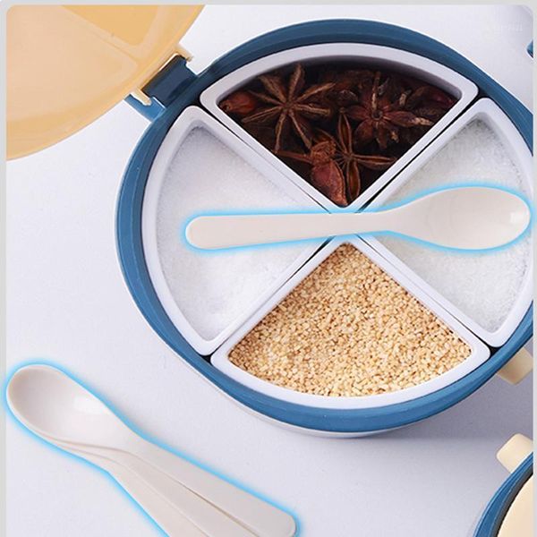 storage bottles & jars multi-function creative seasoning container spice jar with spoon sugar salt pepper box four grid lid kitchen accessor
storage bottles & jars multi-function creative seasoning container spice jar with spoon sugar salt pepper box four grid lid kitchen accessor