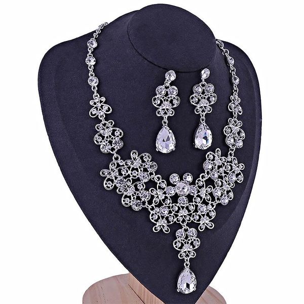 earrings & necklace elegant clear floral crystal rhinestone and sets bridal jewelry wedding accessories for women vl, Silver
earrings & necklace elegant clear floral crystal rhinestone and sets bridal jewelry wedding accessories for women vl, Silver