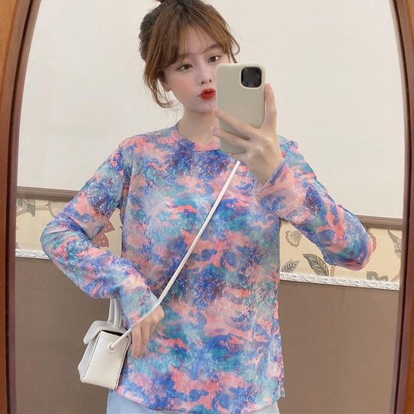 women's t-shirt efinny korean fashio round-neck tie-dye full-print mesh summer shirt sun protection long sleeve, White
women's t-shirt efinny korean fashio round-neck tie-dye full-print mesh summer shirt sun protection long sleeve, White