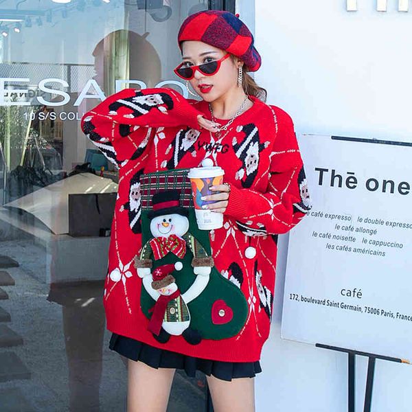 sweaters ladies european station christmas sweater women loose heavy industry patch cut age retro outer wear knitted trend, White;black
sweaters ladies european station christmas sweater women loose heavy industry patch cut age retro outer wear knitted trend, White;black