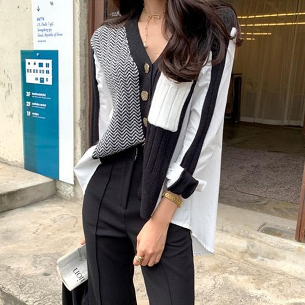 women's knits & tees wenfly women sweaters patchwork korean style gilet female oversized fall streetwear cardigan cropped, White
women's knits & tees wenfly women sweaters patchwork korean style gilet female oversized fall streetwear cardigan cropped, White