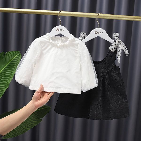 girl's dresses spring kids girls 2-pcs sets white shirts + dot bow black sling children clothes e1113 r475, Red;yellow
girl's dresses spring kids girls 2-pcs sets white shirts + dot bow black sling children clothes e1113 r475, Red;yellow