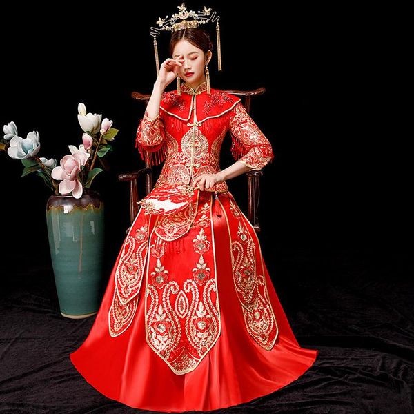 lady bride wedding dress marriage suit elegant embroidery beading cheongsam chinese vintage style women qipao ethnic clothing, Red
lady bride wedding dress marriage suit elegant embroidery beading cheongsam chinese vintage style women qipao ethnic clothing, Red