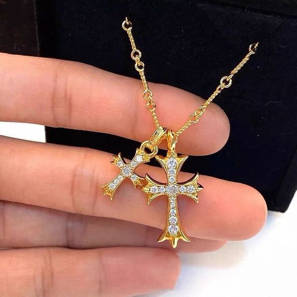 luxury designer fashion crosin cross necklace 925 sterling silver plated 18k cross gold necklace men and women pendant clavicle chain, Red;brown 
luxury designer fashion crosin cross necklace 925 sterling silver plated 18k cross gold necklace men and women pendant clavicle chain, Red;brown