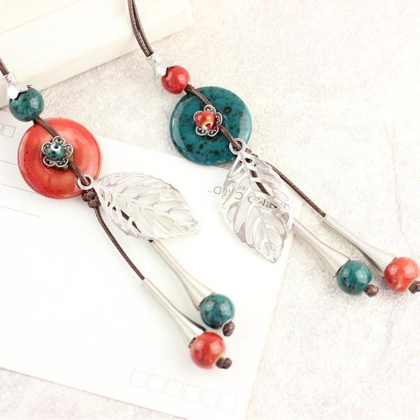 pendant necklaces fashion women ceramic long necklace leaf sweater chain retro style jewelry accessories, Silver
pendant necklaces fashion women ceramic long necklace leaf sweater chain retro style jewelry accessories, Silver