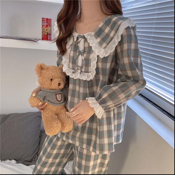 sweet lace side plaid women sleepwear pajamas set bow embroidery pijama ruffle sleeve and pants home clothes l051, Black;red
sweet lace side plaid women sleepwear pajamas set bow embroidery pijama ruffle sleeve and pants home clothes l051, Black;red