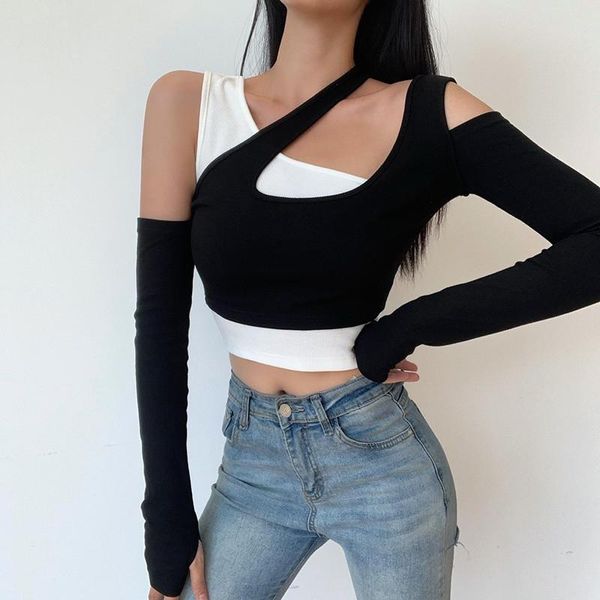 women's t-shirt women t-shirts and vest 2pcs contrast color casual streetwest irregular cutout long sleeve crop ladies ribbed slim fit, White
women's t-shirt women t-shirts and vest 2pcs contrast color casual streetwest irregular cutout long sleeve crop ladies ribbed slim fit, White