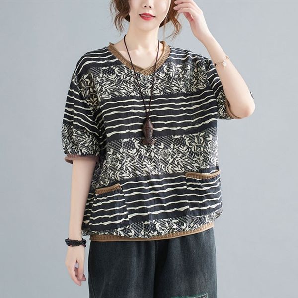 women cotton linen casual t-shirts new summer vintage style v-neck floral print loose comfortable female tees s3662 210412, White
women cotton linen casual t-shirts new summer vintage style v-neck floral print loose comfortable female tees s3662 210412, White