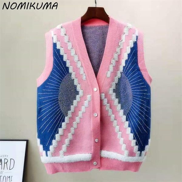 women's knits & tees nomikuma 2021 autumn knitted sleeveless cardigan korean diamonds hit color sweater vest causal v-neck women knitwe, White
women's knits & tees nomikuma 2021 autumn knitted sleeveless cardigan korean diamonds hit color sweater vest causal v-neck women knitwe, White