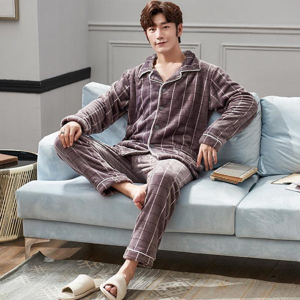 men's sleepwear men 2pcs pajamas suit plaid coral fleece autumn pyjamas long sleeve casual sleep set nightwear home clothing, Black;brown
men's sleepwear men 2pcs pajamas suit plaid coral fleece autumn pyjamas long sleeve casual sleep set nightwear home clothing, Black;brown