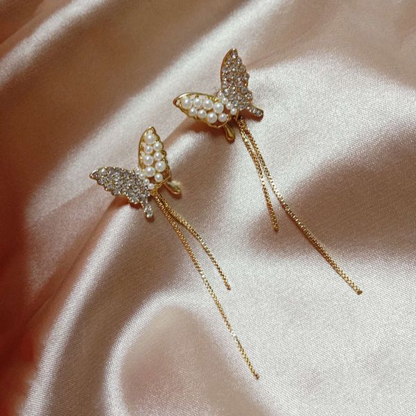s925 silver needle south korea 2020 new fashion pearl butterfly long style tassel temperament net red earrings, Black
s925 silver needle south korea 2020 new fashion pearl butterfly long style tassel temperament net red earrings, Black