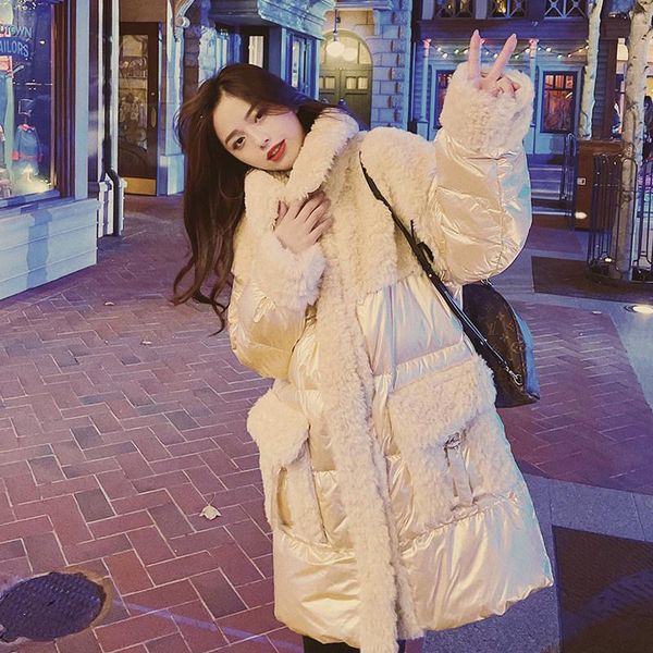 women's down & parkas korean version of champagne bright bread jacket female lamb hair stitching lapel loose large pocket cotton, Black
women's down & parkas korean version of champagne bright bread jacket female lamb hair stitching lapel loose large pocket cotton, Black