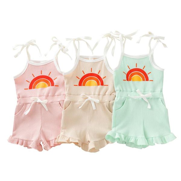 jumpsuits infant tie up ribbed romper, baby girl sleeveless sun pattern u-shaped neck spaghetti strap ruffle playsuit with pockets, Blue
jumpsuits infant tie up ribbed romper, baby girl sleeveless sun pattern u-shaped neck spaghetti strap ruffle playsuit with pockets, Blue