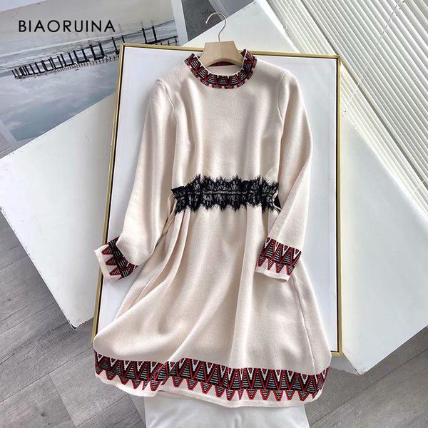 casual dresses biaoruina women's geometric jacquard lace spliced high waist elegant knitted a-line dress round neck ol style vestido, Black;gray
casual dresses biaoruina women's geometric jacquard lace spliced high waist elegant knitted a-line dress round neck ol style vestido, Black;gray