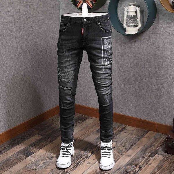 jeans newly designer fashion men jeans printed elastic slim fit ripped denim punk pants retro black gray streetwear hip hop trousers, Blue
jeans newly designer fashion men jeans printed elastic slim fit ripped denim punk pants retro black gray streetwear hip hop trousers, Blue