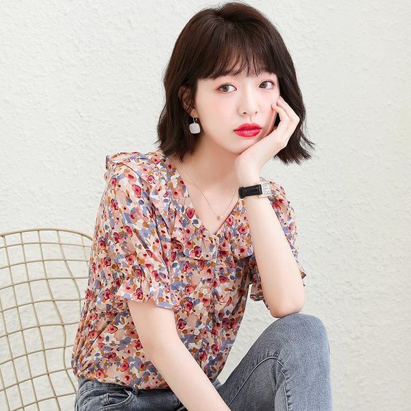 women's blouses & shirts 2021 summer design and color ruffle printed french floral chiffon shirt short sleeve sweet little lady top, White
women's blouses & shirts 2021 summer design and color ruffle printed french floral chiffon shirt short sleeve sweet little lady top, White