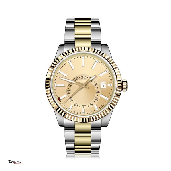 men's automatic mechanical watch sky-dweller m326934 requin brand silver gold stainless steel case calendar orbiter original box 2813, Slivery;brown
men's automatic mechanical watch sky-dweller m326934 requin brand silver gold stainless steel case calendar orbiter original box 2813, Slivery;brown