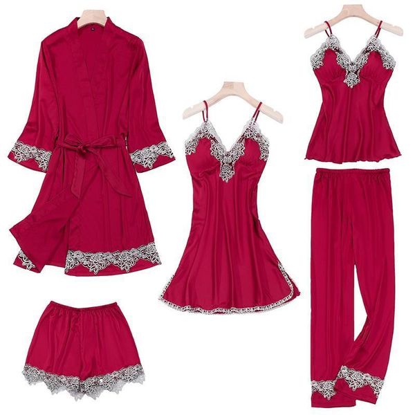women sleepwear womens sleepwears 5pcs pajamas set traditional faux silk robe lace kimono bathrobe gown spring summer nightwear, Black;red
women sleepwear womens sleepwears 5pcs pajamas set traditional faux silk robe lace kimono bathrobe gown spring summer nightwear, Black;red