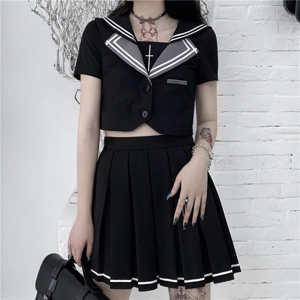 skirts harajuku women mini skirt set preppy student striped jk high waist lolita gothic punk pleated a-line streetwear, Black 
skirts harajuku women mini skirt set preppy student striped jk high waist lolita gothic punk pleated a-line streetwear, Black