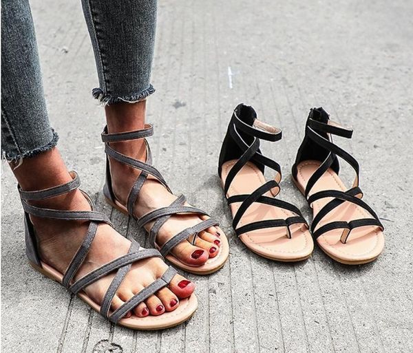 sandals spring and summer european american large flat bottom thin belt cross clip toe roman women's shoes, Black
sandals spring and summer european american large flat bottom thin belt cross clip toe roman women's shoes, Black