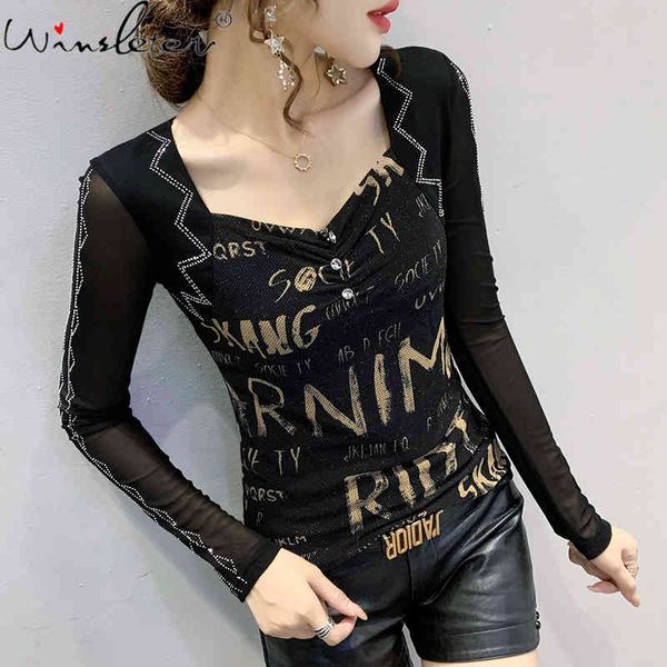 women's t-shirt spring fall european clothes women drape fashion shiny diamonds button long sleeve mesh girl tees t0n502, White
women's t-shirt spring fall european clothes women drape fashion shiny diamonds button long sleeve mesh girl tees t0n502, White