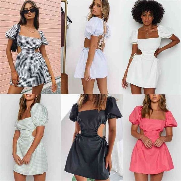 summer backless temperament women's 6-color square collar lace-up hollow out puff sleeve a-line dress femme robe 210701, Black;gray
summer backless temperament women's 6-color square collar lace-up hollow out puff sleeve a-line dress femme robe 210701, Black;gray