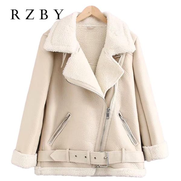 women's leather & faux sleeved long fur loose belt warm jacket lamb wool winter thickened locomotive lapel female coat chic pu rzby218, Black
women's leather & faux sleeved long fur loose belt warm jacket lamb wool winter thickened locomotive lapel female coat chic pu rzby218, Black
