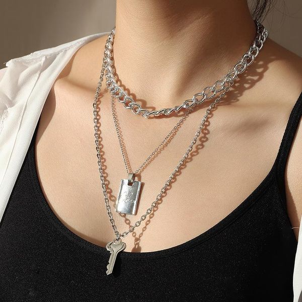 pendant necklaces cuban link chain choker necklace punk multilayer key letter long for women collar hip hop party gift jewlery, Silver
pendant necklaces cuban link chain choker necklace punk multilayer key letter long for women collar hip hop party gift jewlery, Silver
