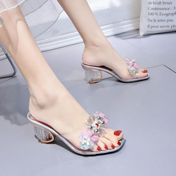 slippers summer fashion high heels crystal shoes woman slip on round heeled pvc sandals women silver outdoor slides sandalias 2021, Black
slippers summer fashion high heels crystal shoes woman slip on round heeled pvc sandals women silver outdoor slides sandalias 2021, Black