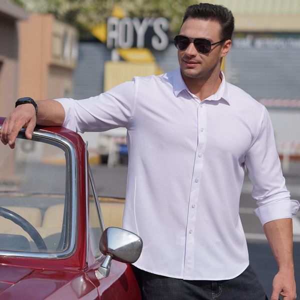 men's casual shirts large size w solid color elastic long sleeve shirt for men camisa masculina chemise homme, White;black
men's casual shirts large size w solid color elastic long sleeve shirt for men camisa masculina chemise homme, White;black